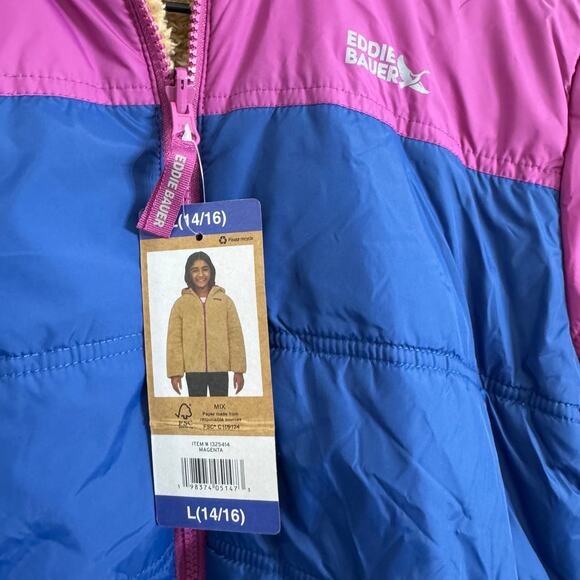 Eddie Bauer Kids Youth Reversible Jacket Size Large (14/16) New Teddy Purple Blu - Picture 5 of 12